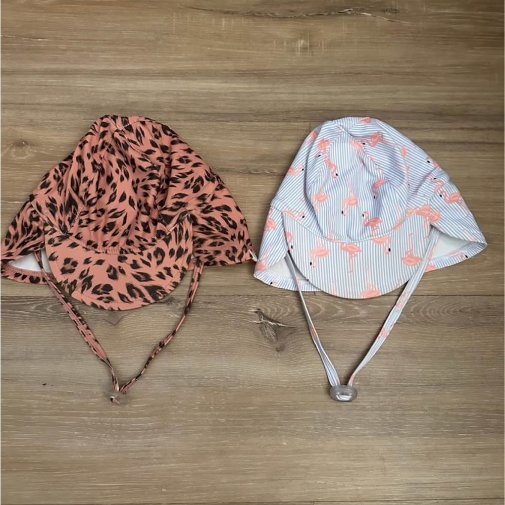 Set of Two Baby Sun Hats with Animal Print and Flamingos